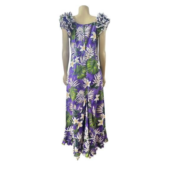 Pacific Legend Womens Hawaiian Midi Dress Size M Tropical MuuMuu Vacation Purple - Picture 7 of 13